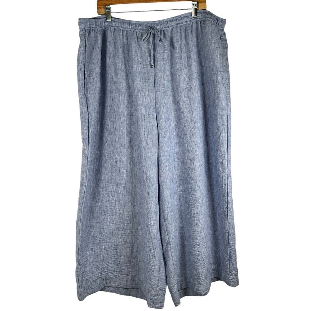 Max Studio London Wide Leg Cropped Pants 3X Blue Pull On Elastic Waist Coastal - Picture 4 of 11